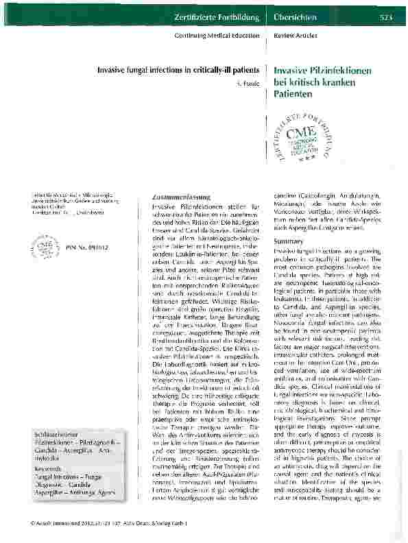 Vorschauseite 1: Invasive Pilzinfektionen bei kritisch kranken Patienten