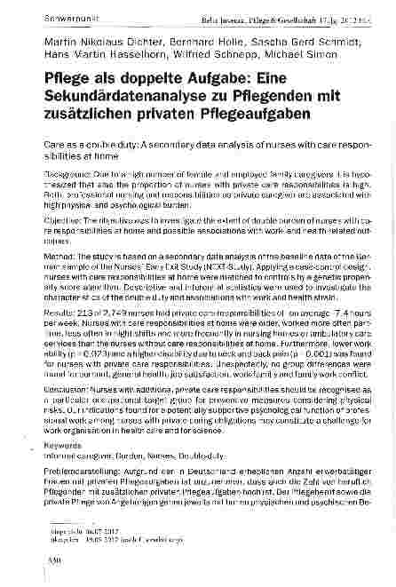 Vorschauseite 1: Pflege als doppelte Aufgabe: Eine Sekundärdatenanalyse zu Pflegenden mit zusätzlichen privaten Pflegeaufgaben