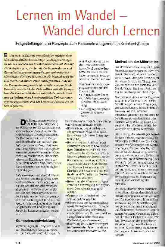 Vorschauseite 1: Lernen im Wandel - Wandel durch Lernen Fragestellungen und Konzepte zum Personalmanagement in Krankenhäusern