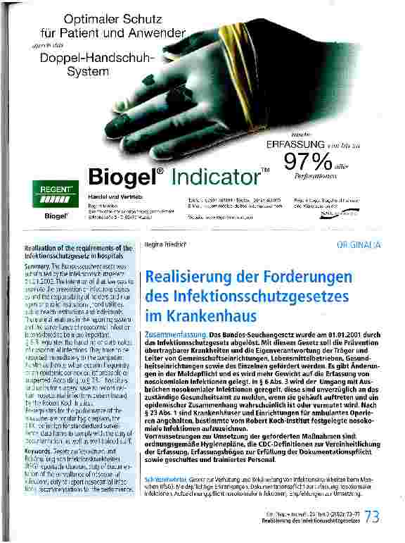 Vorschauseite 1: Realisierung der Forderungen des Infektionsschutzgesetzes im Krankenhaus