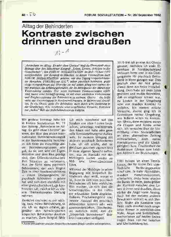 Vorschauseite 1: Alltag der Behinderten Kontraste zwischen drinnen und draußen