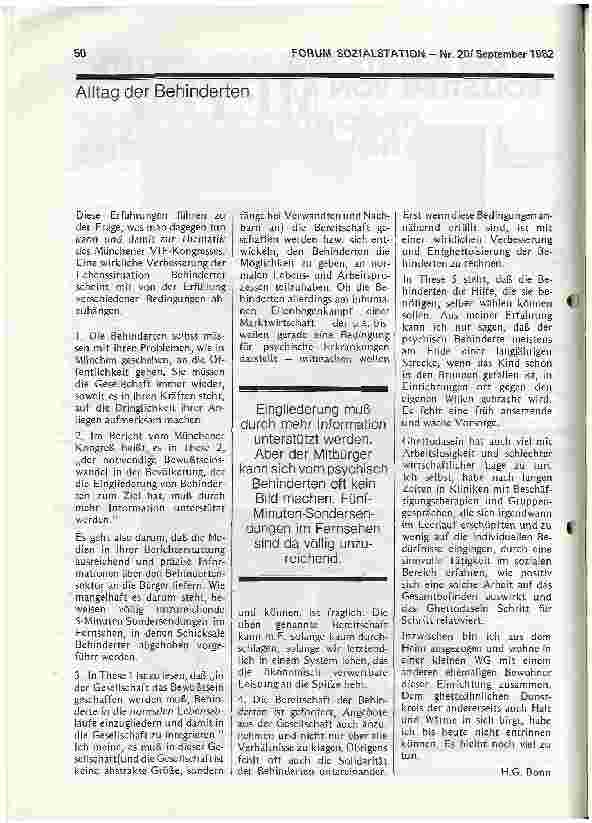 Vorschauseite 2: Alltag der Behinderten Kontraste zwischen drinnen und draußen