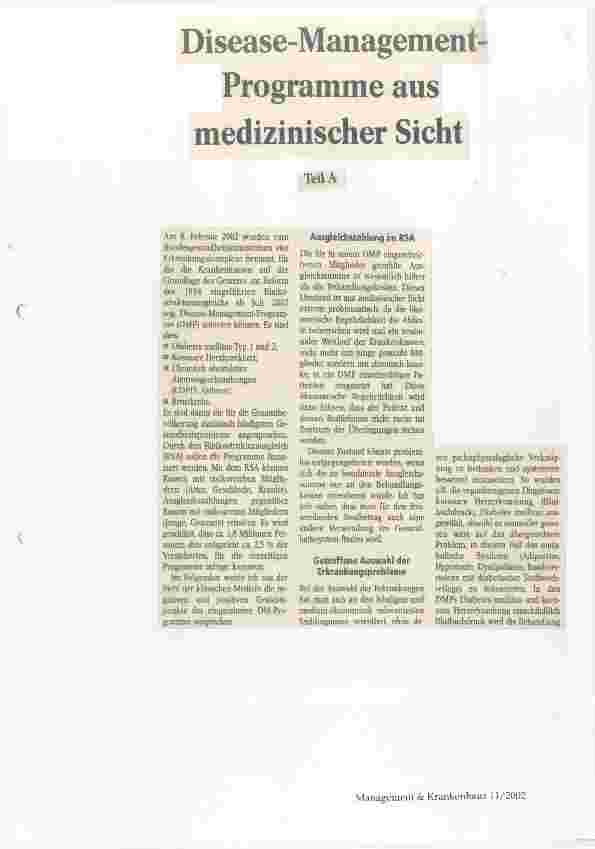 Vorschauseite 1: Disease-Management-Programme aus medizinischer Sicht Teil A