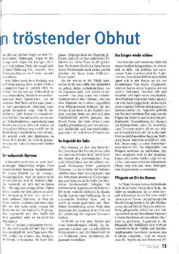 Vorschauseite 2: Nach Schock und Horror in tröstender Obhut Posttraumatisches Stress-Syndrom