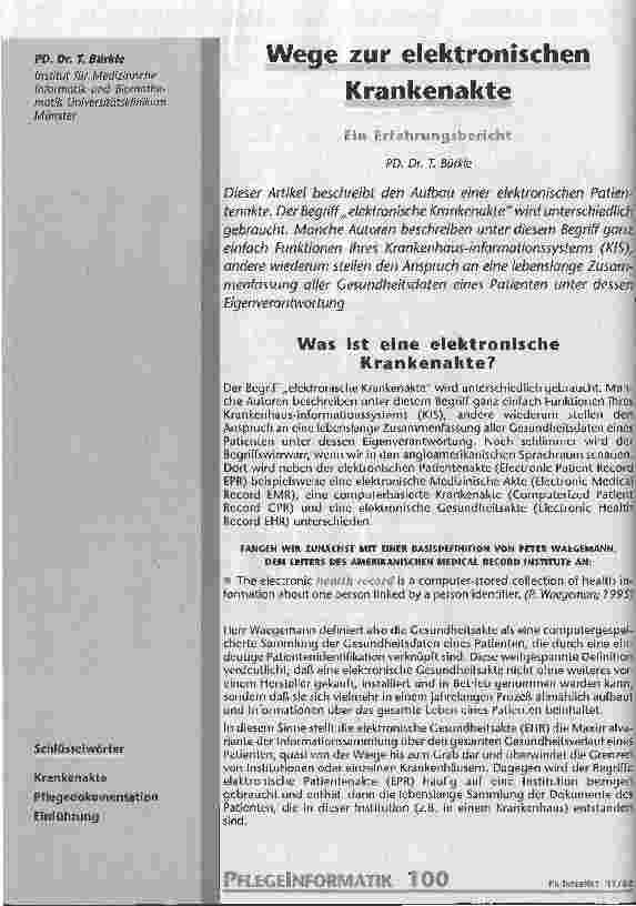 Vorschauseite 1: Wege zur elektronischen Krankenakte Ein Erfahrungsbericht