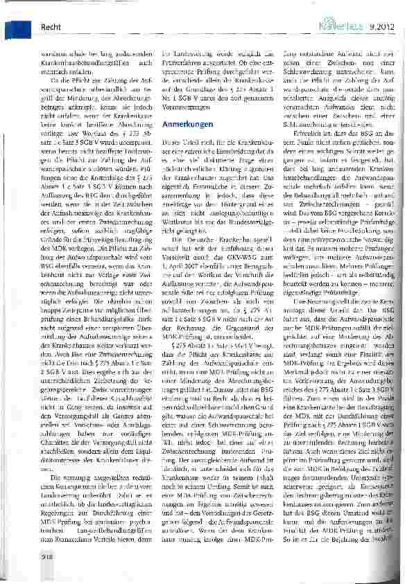 Vorschauseite 3: Aufwandspauschale nach § 275 Absatz 1 c Satz 3 SGB V auch bei erfolgloser Prüfung von Zwischenrechnungen