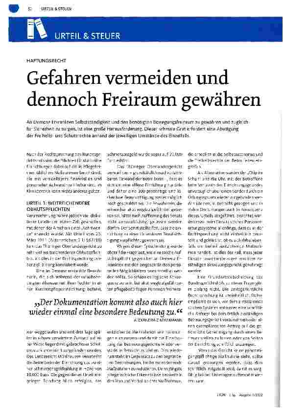Vorschauseite 1: HAFTUNGSRECHTGefahren vermeiden und dennoch Freiraum gewähren