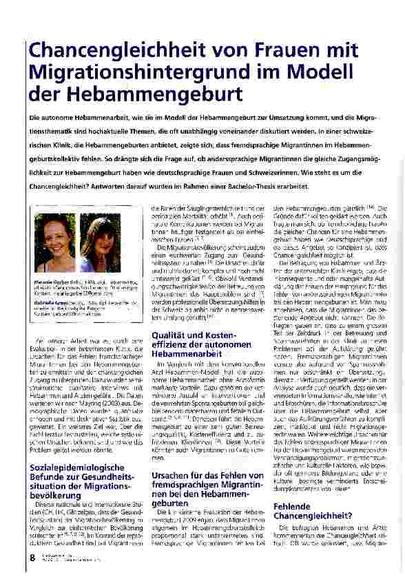Vorschauseite 1: Chancengleichheit von Frauen mit Migrationshintergrund im Modell der Hebammengeburt