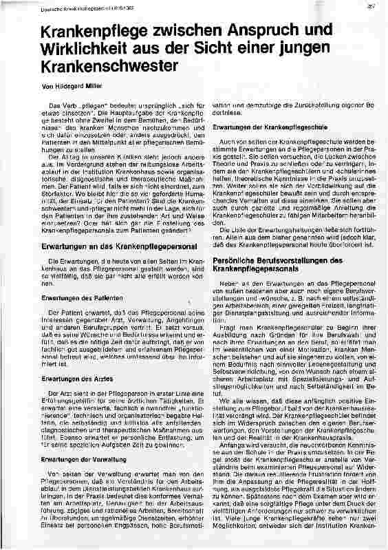 Vorschauseite 1: Krankenpflege zwischen Anspruch und Wirklichkeit aus der Sicht einer jungen Krankenschwester