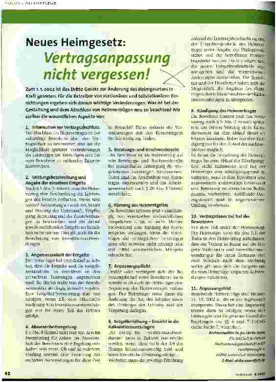 Vorschauseite 1: Neues Heimgesetz: Vertragsanpassung nicht vergessen!