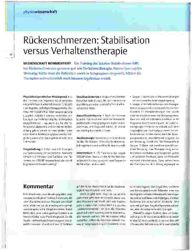 Vorschauseite 1: Rückenschmerzen: Stabilisation versus Verhaltenstherapie