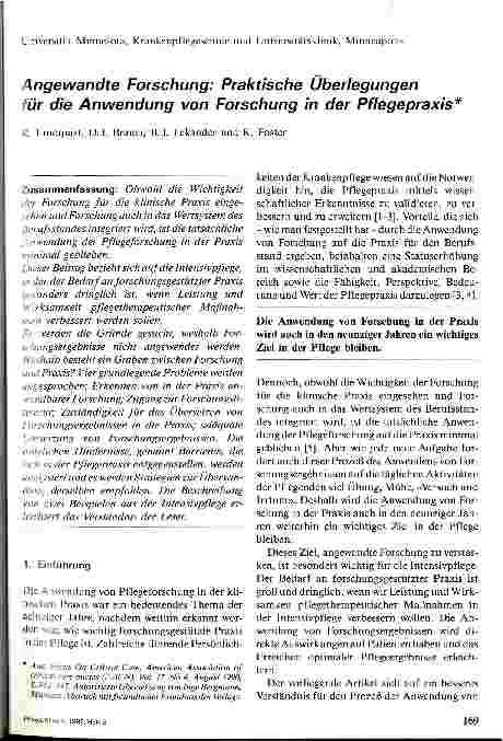 Vorschauseite 1: Angewandte Forschung: Praktische Überlegungen für die Anwendung von Forschung in der Pflegepraxis
