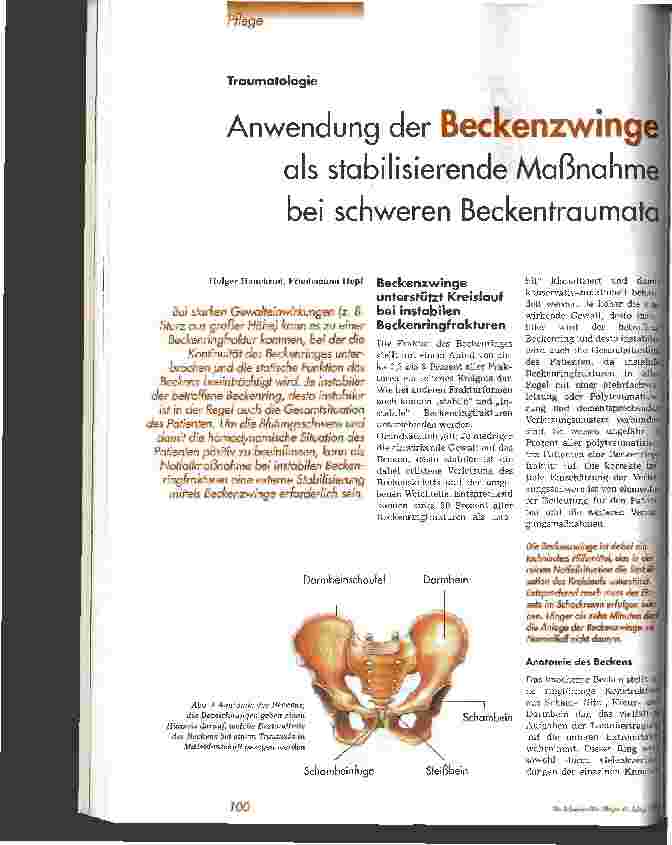 Vorschauseite 1: Anwendung der Beckenzwinge als stabilisierende Maßnahmen bei schweren Beckentraumata