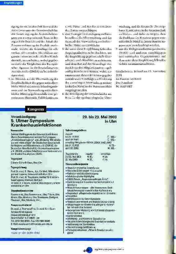 Vorschauseite 4: Empfehlung des Rates von 15. November 2001 zur umsichtigen Verwendung antimikrobieller Mittel in der Humanmedizin Text von Bedeutung für den EWR (2002/77/EG)