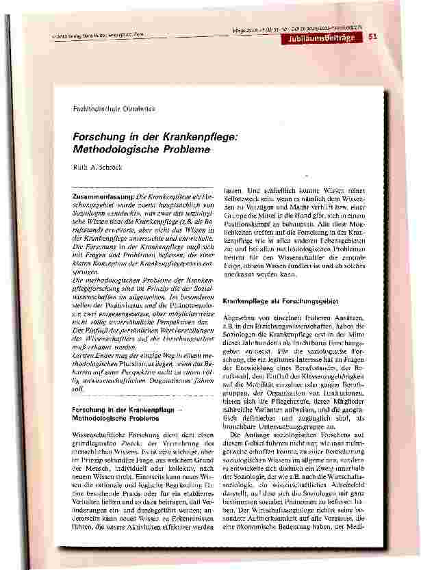 Vorschauseite 1: Forschung in der Krankenpflege: Methodologische Probleme