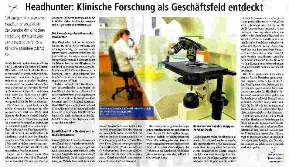 Vorschauseite 1: Headhunter: Klinische Forschung als Geschäftsfeld entdeckt