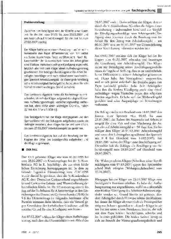 Vorschauseite 2: Papstsatire rechtfertigt 12-wöchige Sperre von ArbeitslosengeldSGBIII §128 Abs. 1 Nr. 4, §144 Abs. 1 Satz 1 und 2 Nr. 1, Abs. 3 Satz 1; BGB §626 Abs. 1
