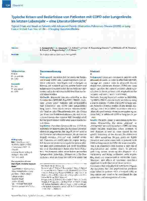 Vorschauseite 1: Typische Krisen und Bedürfnisse von Patienten mit COPD oder Lungenkrebs im letzten Lebensjahr - eine Literaturübersicht