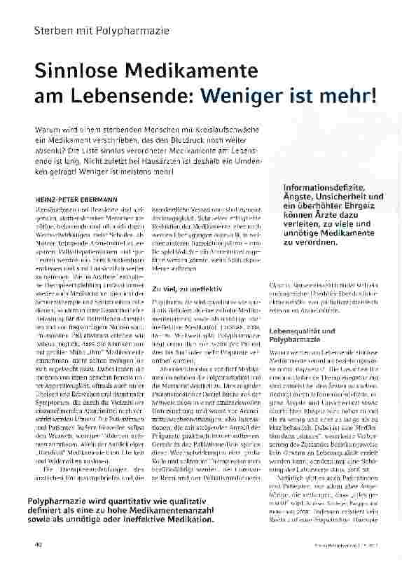 Vorschauseite 1: Sinnlose Medikamente am Lebensende: Weniger ist mehr!