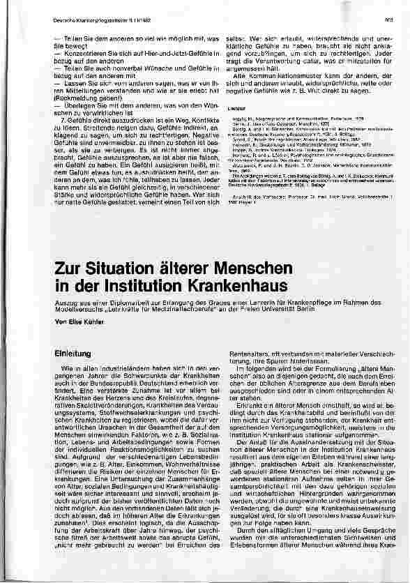 Vorschauseite 1: Zur Situation älterer Menschen in der Institution Krankenhaus