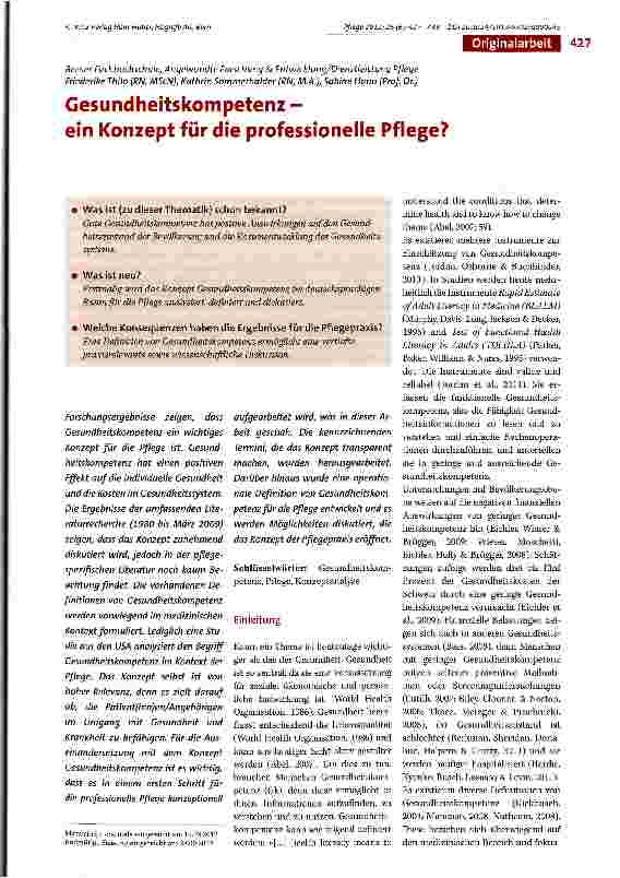 Vorschauseite 1: Gesundheitskompetenz - ein Konzept für die professionelle Pflege?