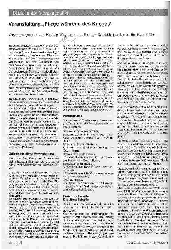 Vorschauseite 1: Veranstaltung Pflege während des Krieges
