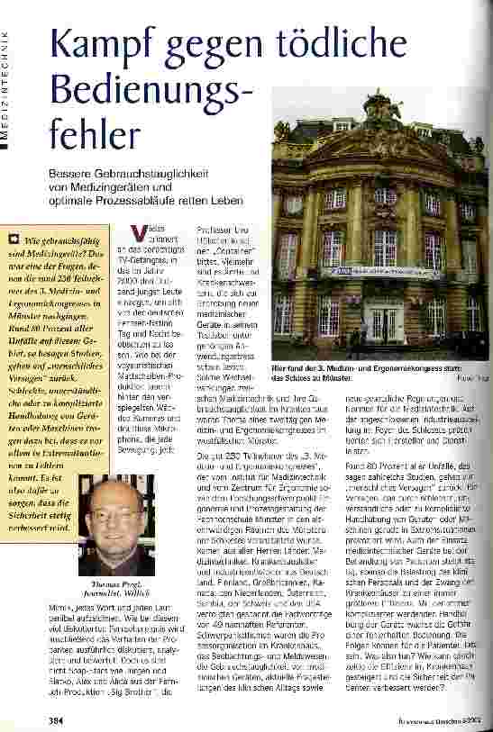 Vorschauseite 1: Kampf gegen tödliche Bedienungsfehler Bessere Gebrauchstauglichkeit von Medizingeräten und optimale Prozessabläufe retten Leben