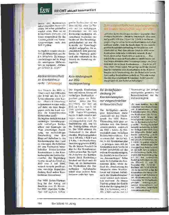 Vorschauseite 3: Konkurrentenschutz von Ärzten und Krankenhäusern in einem enger werdenden Gesundheitsmarkt?