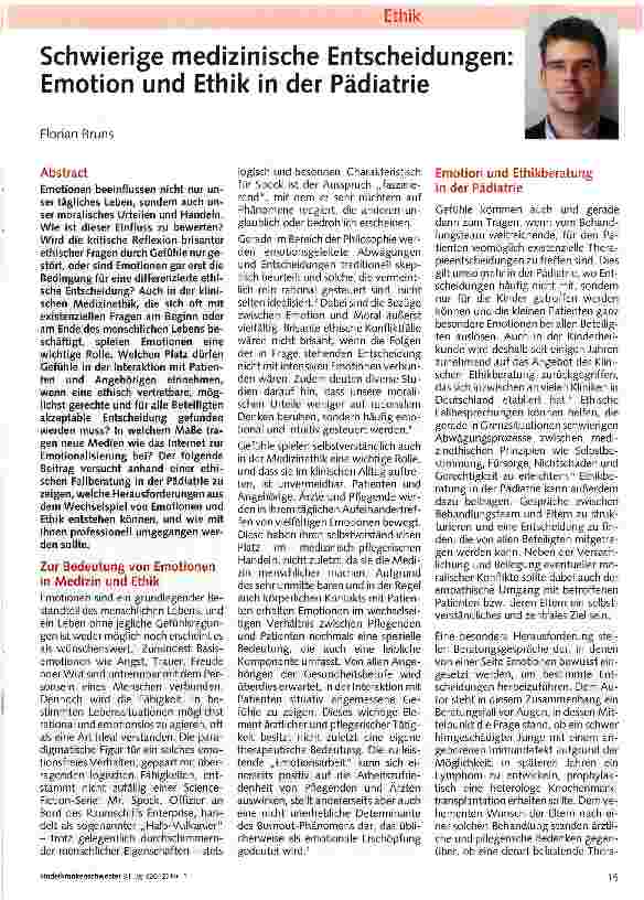 Vorschauseite 1: Schwierige medizinische Entscheidungen: Emotion und Ethik in der Pädiatrie