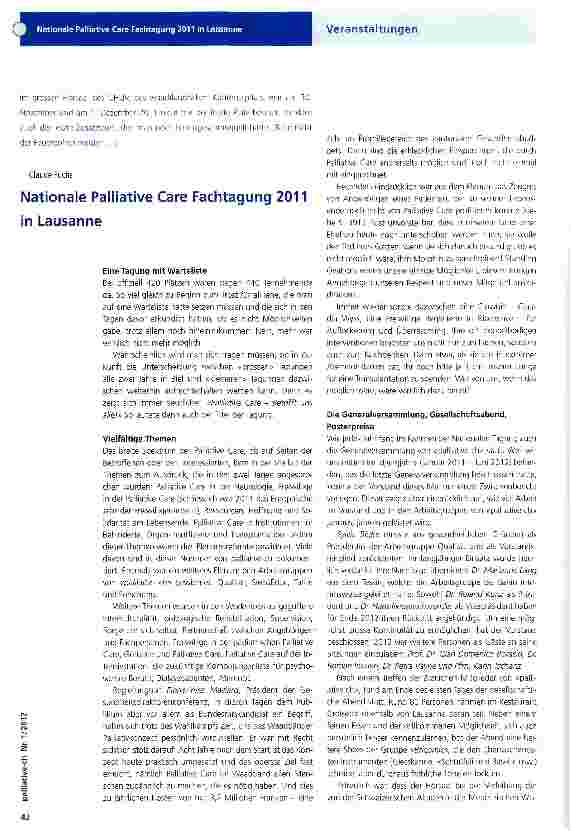 Vorschauseite 1: Nationale Palliative Care Fachtagung 2011 in Lausanne