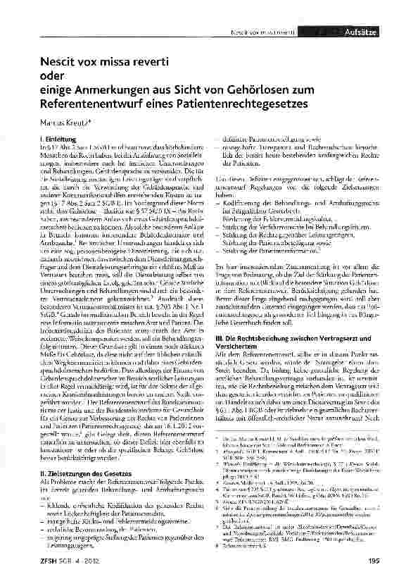 Vorschauseite 1: Nescit vox missa reverti oder einige Anmerkungen aus Sicht von Gehörlosen zumReferentenentwurf eines Patientenrechtegesetzes