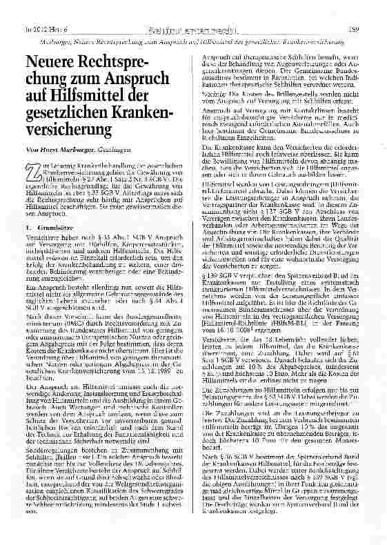 Vorschauseite 1: Neuere Rechtsprechung zum Anspruch auf Hilfsmittel der gesetzlichen Krankenversicherung