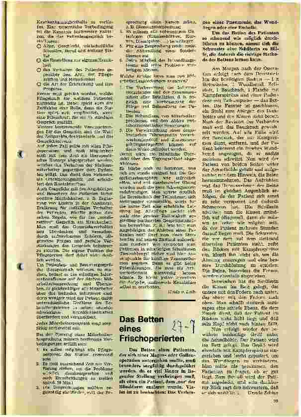 Vorschauseite 1: Das Betten eines Frischoperierten