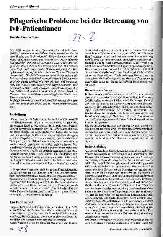Vorschauseite 1: Pflegerische Probleme bei der Betreuung von IvF-Patientinnen