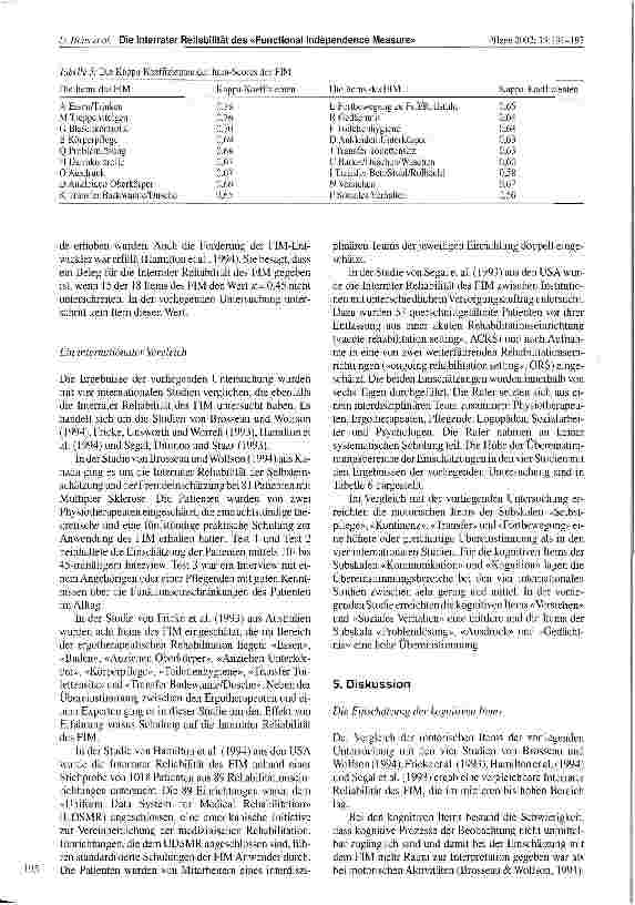 Vorschauseite 5: Die Interrater Reliabilität des Functional Independence Measure (FIM) bei Patienten mit Schädel-Hirn-Verletzungen