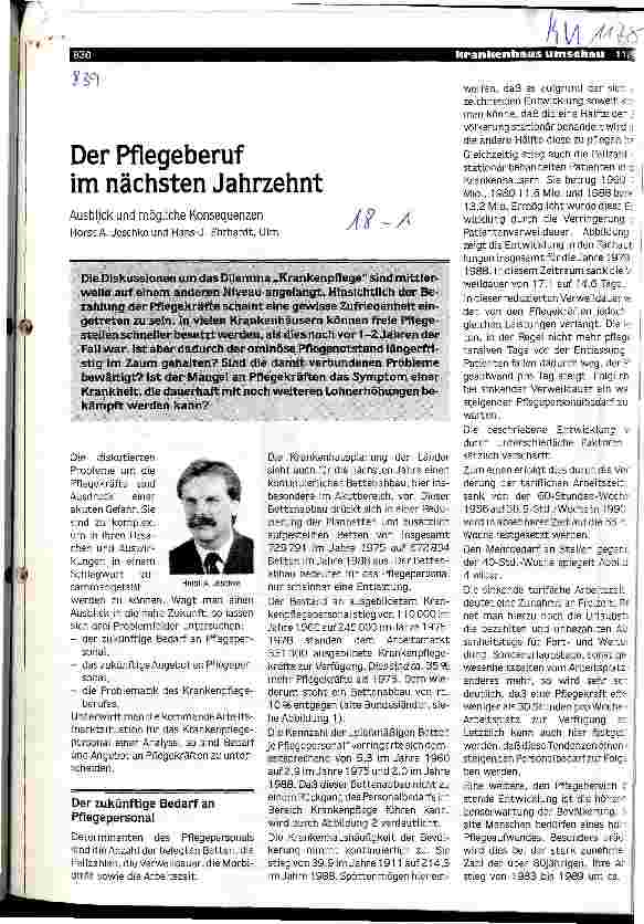 Vorschauseite 1: Der Pflegeberuf im nächsten Jahrzehnt Ausblick und mögliche Konsequenzen