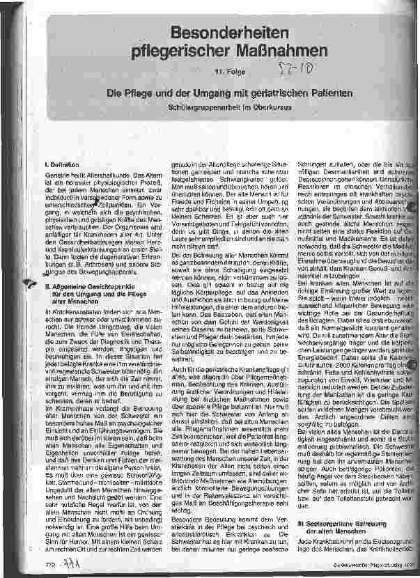 Vorschauseite 1: Besonderheiten pflegerischer Maßnahmen 11. Folge Die Pflege und der Umgang mit geriatrischen Patienten