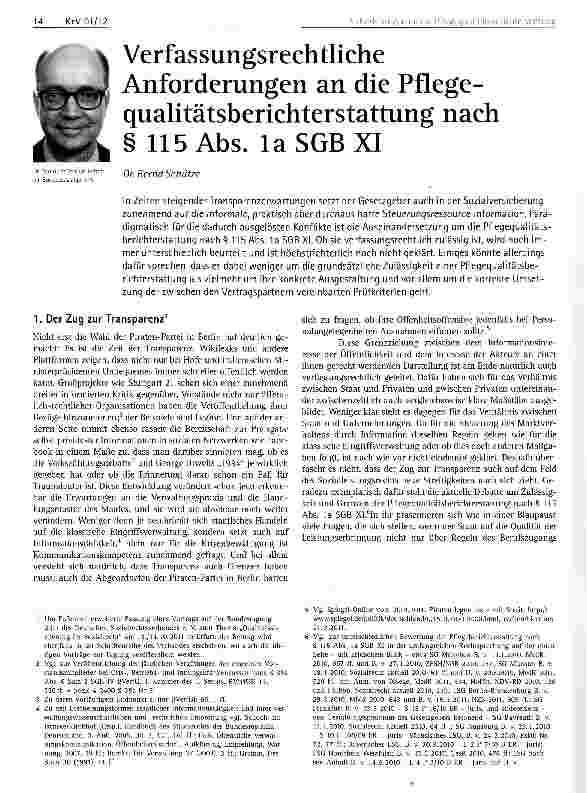 Vorschauseite 1: Verfassungsrechtliche Anforderungen an die Pflegequalitätsberichterstattung nach § 115 Abs. laSGBXI