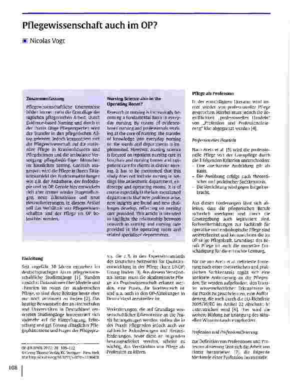 Vorschauseite 1: Pflegewissenschaft auch im OP?