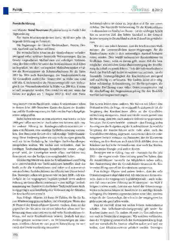 Vorschauseite 4: Debatte des Bundesrates zur Verabschiedung des Psych-Entgeltgesetzes