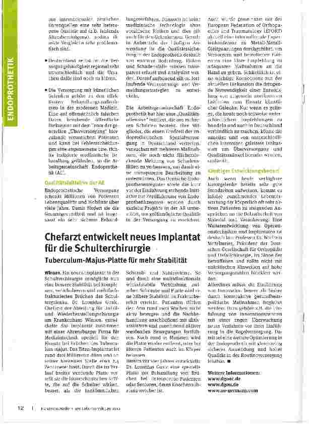 Vorschauseite 2: Ist Deutschland Weltmeister in Endoprothetik? Endoprothetische Versorgung mit falschem Tenor im Fokus der Gesundheitspolitik - eine Richtigstellung