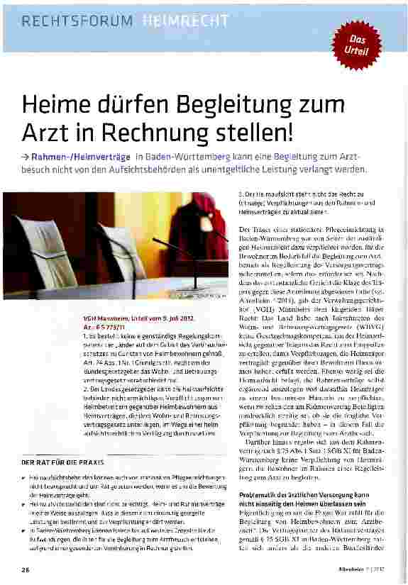 Vorschauseite 1: Heime dürfen Begleitung zum Arzt in Rechnung stellen!