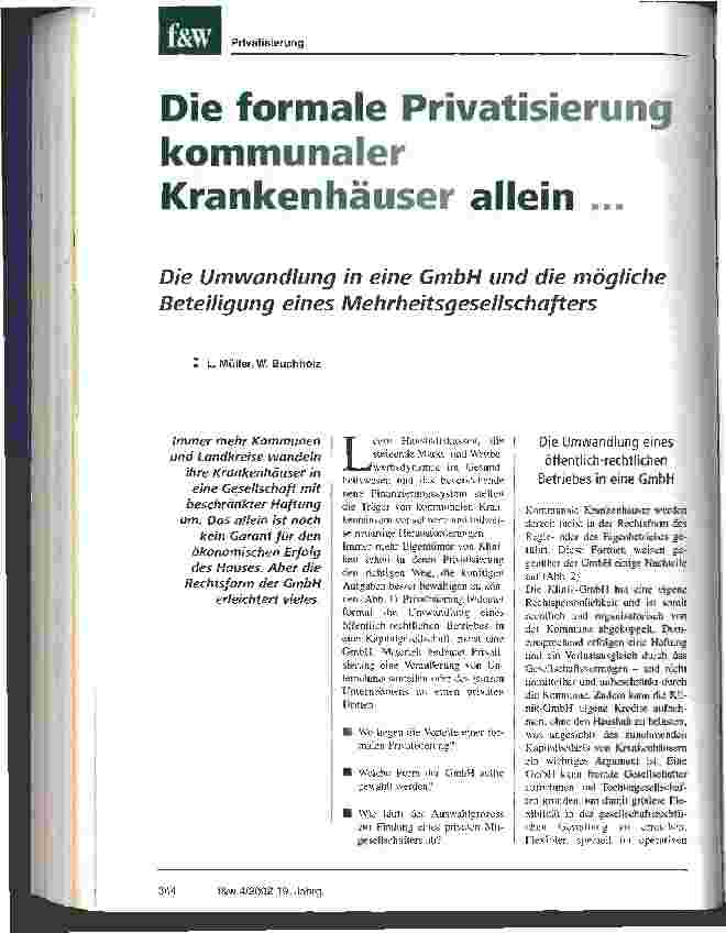 Vorschauseite 1: Die formale Privatisierung kommunaler Krankenhäuser allein ist kein Garant für den wirtschaftlichen Erfolg