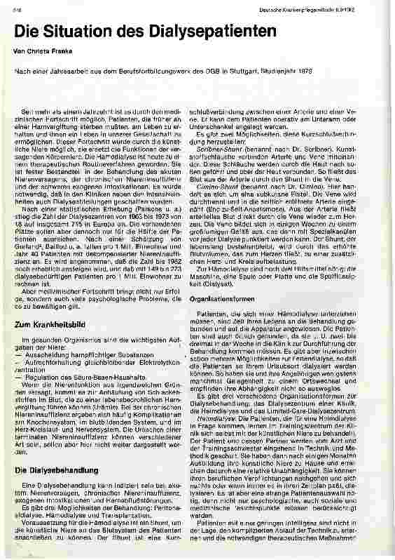 Vorschauseite 1: Die Situation des Dialysepatienten
