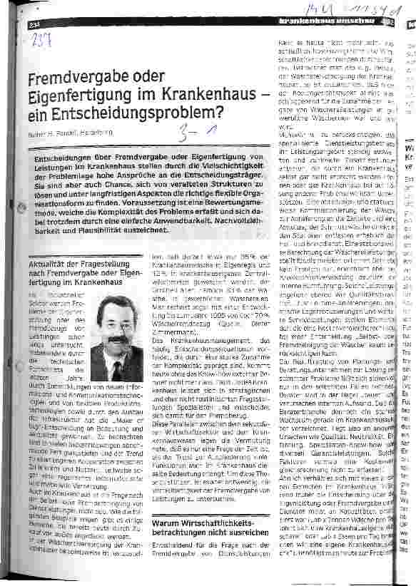 Vorschauseite 1: Fremdvergabe oder Eigenfertigung im Krankenhaus - ein Entscheidungspro blem?