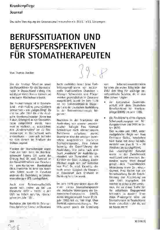 Vorschauseite 1: Berufssituation und Berufsperspektiven für Stomatherapeuten