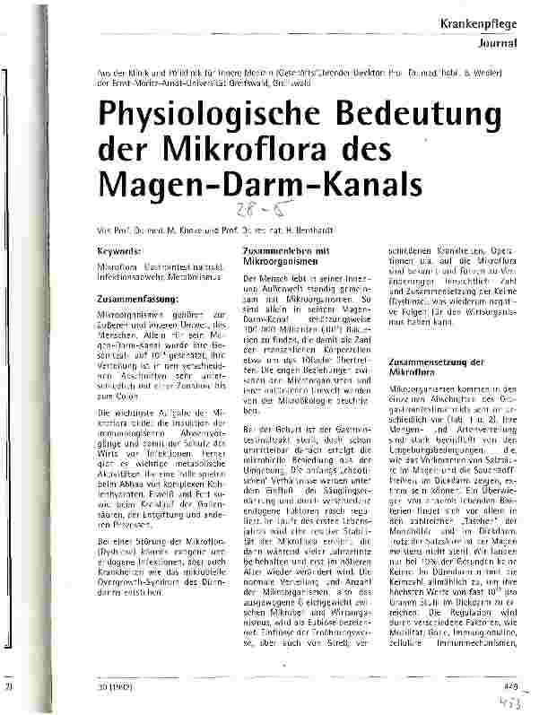 Vorschauseite 1: Physiologische Bedeutung der Mikroflora des Magen-Darm-Kanals