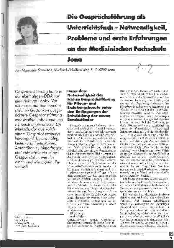 Vorschauseite 1: Die Gesprächsführung als Unterrichtsfach - Notwendigkeit, Probleme und erste Erfahrungen an der Medizinischen Fachschule Jena
