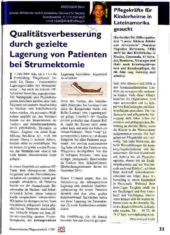 Vorschauseite 1: Qualitätsverbesserung durch gezielte Lagerung von Patienten bei Strumektomie