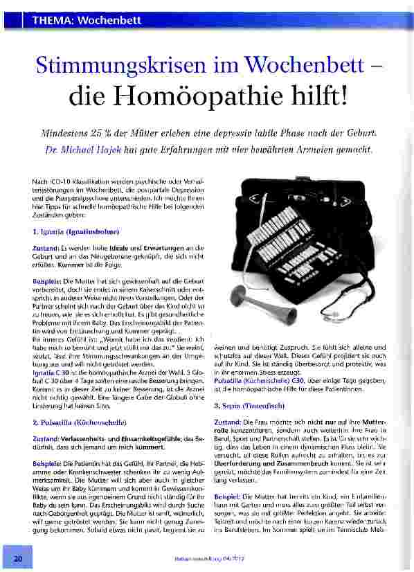 Vorschauseite 1: Stimmungskrisen im Wochenbett - die Homöopathie hilft!